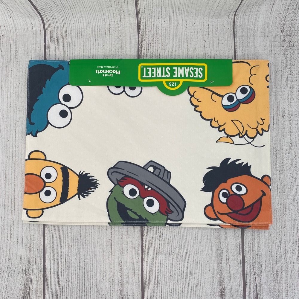 Sesame Street Placemats (6) Multicolor Kids Oscar Bert Ernie Elmo Big Bird